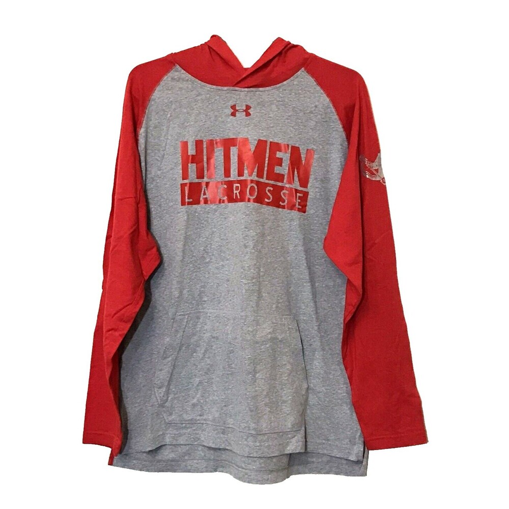 Under Armour Hitmen Lacrosse Loose Red Gray Men's Teen Shirt Hoodie Size XL